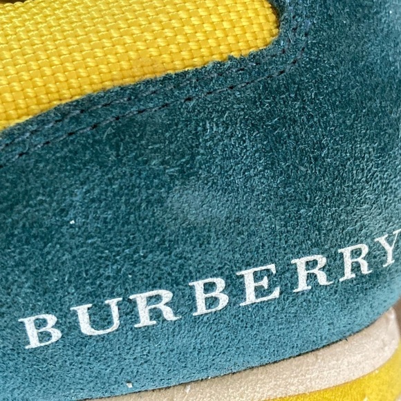 Burberry Pop Suede Nylon Sneakers Runners Teal and Yellow - Picture 3 of 14
